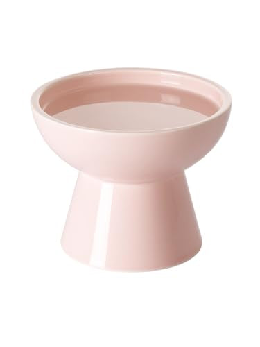 LoeJan Elevated Cat Food and Water Bowls Set, Pink - Raised Ceramic Anti-Vomit Whisker-Free Feeder for Kittens to Adult Cats - color: Pink, size: Single (Water Bowl)