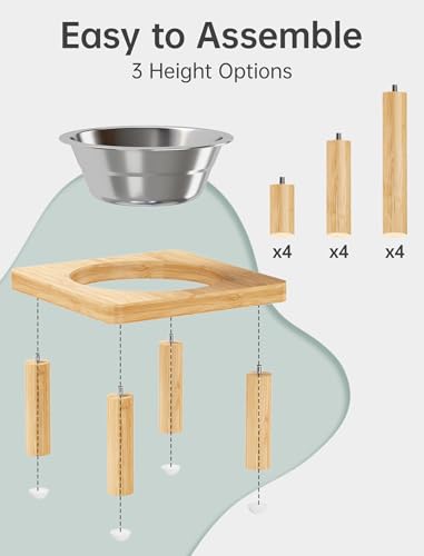 NiHome Elevated Cat Bowls with Food Mat for Indoor Cats, 5 Feeding Positions Raised Cat Bowl Bamboo Stand with 2 Stainless Steel Bowls, Whisker Friendly Dishwasher Safe Pet Food and Water Bowl