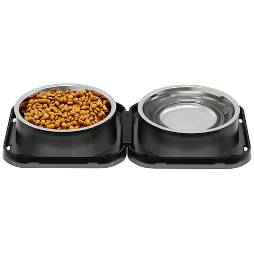 Set of 2 Stainless Steel Dog Food and Water Bowl with Puzzle Dish, Freely Combinable Feeding Set for Dogs Cats, Spill Proof Neater Dog Bowls, Pet Feeder Bowl for Puppy Small Breeds - size: 2-Pack