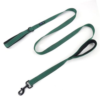 Wagtime Club Double Handle Dog Leash, 6ft Long Heavy Duty Dog Leash with Paded Traffic Handles for Extral Control and Training, Dual Handles Leads, Large Medium Small Dogs (Reflective Hunter Green) - color: Reflective Hunter Green