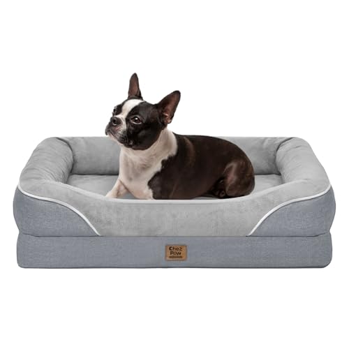 Orthopedic Washable Large Dog Bed - Egg Foam Dog Beds for Large and Medium Dogs Big Pet Beds with Removable Washable Cover and Bolster for Extra Large Dogs - color: Silver, size: Large (36"L x 27"W x 7"Th)