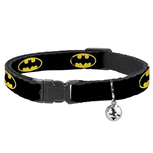 Buckle-Down Cat Collar Breakaway Batman Shield Black Yellow 8 to 12 Inches 0.5 Inch Wide, Multicolor (BAC-WBM001-NM)