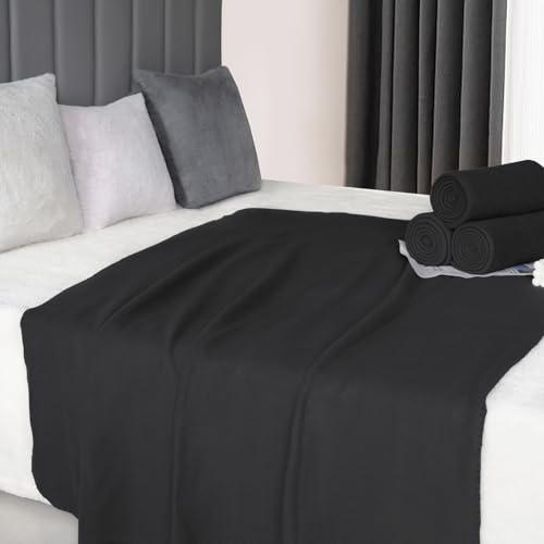 ZYFZCYBL Fleece Throw Blankets Lightweight Warm Soft Cozy Pet-Friendly Bulk Fleece Throw Blanket Solid for Home Bed, Sofa，Office,Gifts, Couch (Pack of 6-50 x 60 inch，Black) - color: Black