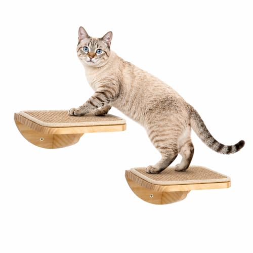 Wall Mounted Cat Steps 2 Pack – Square Wood Cats Shelves with Felt Cushions for Climbing, Jumping & Resting - color: Foam/Felt-Wood, size: 2 Steps