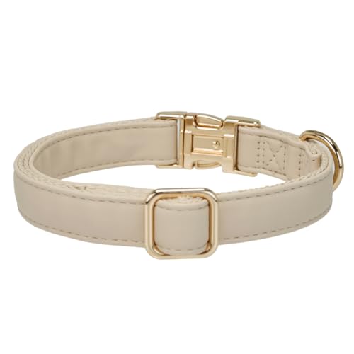 Soft Classic Leather Dog Collar Heavy Duty Padded Collars with Metal Buckle for Puppy Small Medium Dogs (Beige White,M) - color: White, size: Medium