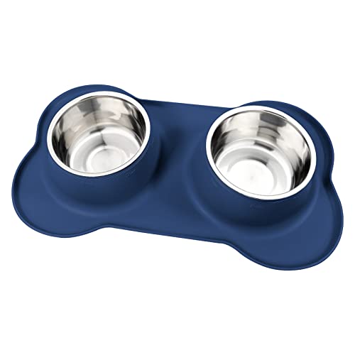 Dog Food Bowls Stainless Steel Dog Food & Water Bowl Set with No Spill No Slip Silicone Mat, Dog Dishes for Small Medium Size Dogs Pet Cat Puppy Food Feeding Bowls, Blue, 24oz, 3 Cup - color: BLUE, size: 3 Cup/27 oz each