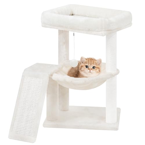 YOUPET Cat Tree with Cat Scratching Post for Indoor Cats, Cat Tower with Scratching Board and Playful Toy Balls, Cat Tree Tower with Cozy Hammock,Beige - color: Beige, size: 25.59"