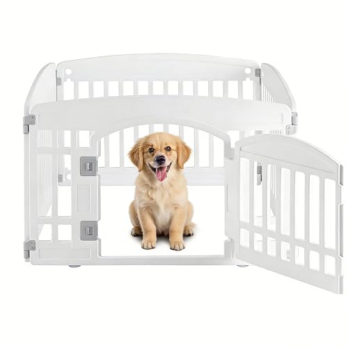 Simple Deluxe 24" 4-Panel Dog Playpen, Durable Pet Playpen with Secure Locking Door for Puppies & Small/Medium Dogs, Portable & Foldable Pet Fence, White - color: White, size: 4-Panel 24" H