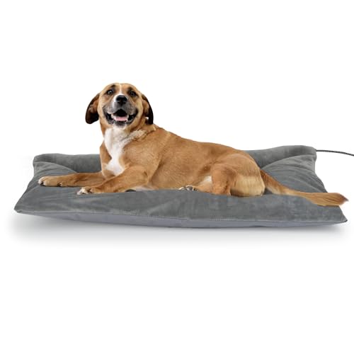 Outdoor Heated Dog Bed, Soft Pet Heating Pad with Steel-Wrapped Cord, Outside Pet Warmer for Feral Cats and Dogs, 35.4" x 23.6", 80 Watts - color: Gray, size: 35.4"L x 23.6"W