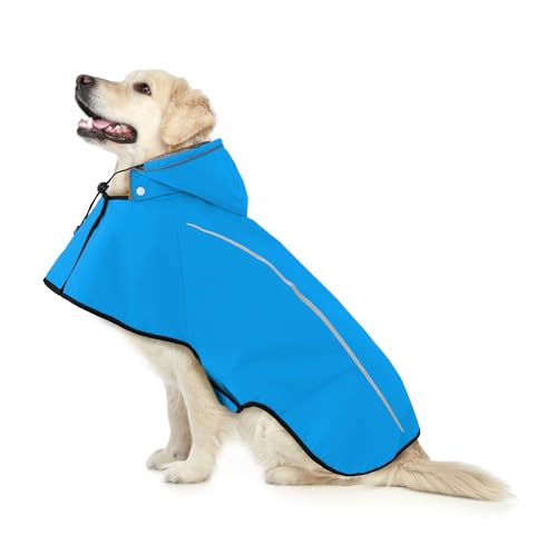 Mile High Life Dog Raincoat, Adjustable Waterproof Pet Rain Jacket, Reflective Hooded Poncho for Small Medium Large Dogs, Lightweight Breathable Pet Rain Coat (Blue,L Chest 26"-33") - color: Blue, size: Large