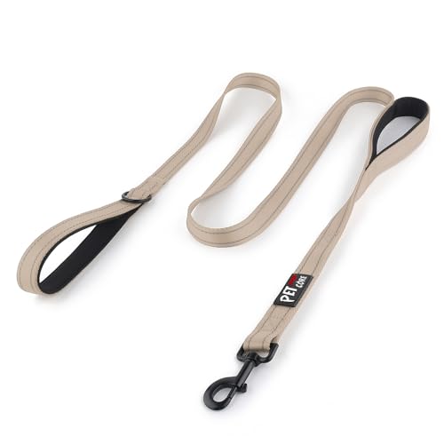 Plutus Pet Double Handle Dog Leash 5ft, Heavy Duty, Reflective Dual Handle Dog Leash for Safety Training, for Medium Large Dogs,2 Handle Leads(Beige) - color: Beige, size: 5 FT
