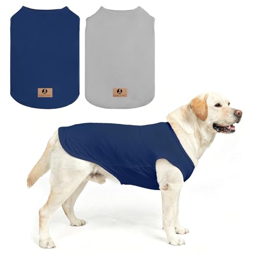 KOOLTAIL Boy Dog Clothes for Large Dogs, 2 Pack Cotton Summer Dog UV & Insect Protection T Shirts for Outdoor Hiking Camping, Anti-Hair Loss & Lightweight Pet Vest Tank Tops Apparel, Blue & Grey, L - color: Navy Blue&Grey, size: Large(Chest 24", Back 17")