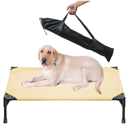 Soft Mesh Elevated Pet Bed for Large Medium Dogs Outdoor Resting Cot with Water-Resistant, Air-Permeable, Cooling and Anti-Skid Portable Dog Bed, Up to 120 lbs, 43.2" L x 31" W x 7.5" H, Beige