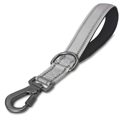 12” Short Dog Leash, Reflective Nylon Padded Handle, Heavy Duty Strong Traffic Leash with Carabiner Clip, Perfect for Large or Medium Dogs (Gray, 12 Inch) - color: Gray