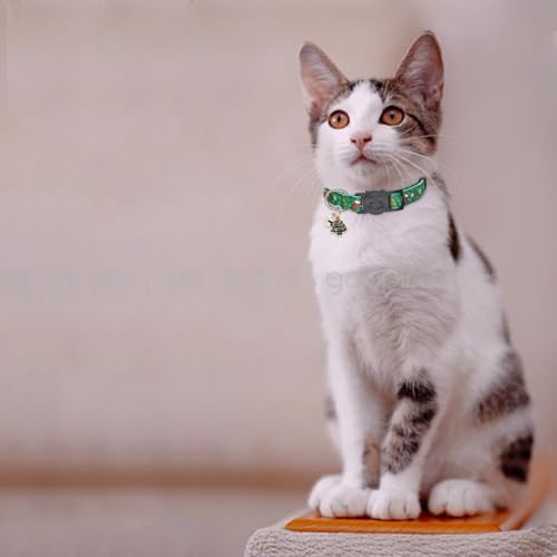 Christmas Cat Collar, Cotton 2 Pack Cat Collar with Bells, Breakaway Collars for Girl Boy Kittens, Christmas - color: Christmas