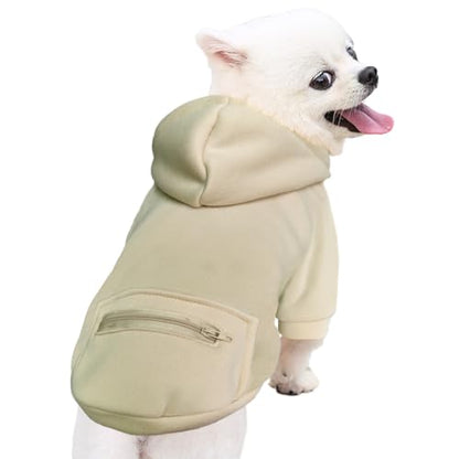 Jecikelon Pet Dog Cold Weather Coat with Pocket Winter Dog Hoodie Warm Puppy Clothes for Small Dogs Chihuahua Clothing (Beige, Small) - color: Beige, size: Small