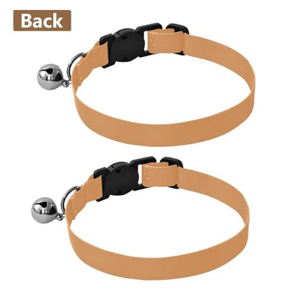 Sand Brown Cat Neck Collar, 2 Pack Small Dog Collar with Bell - color: Sand Brown