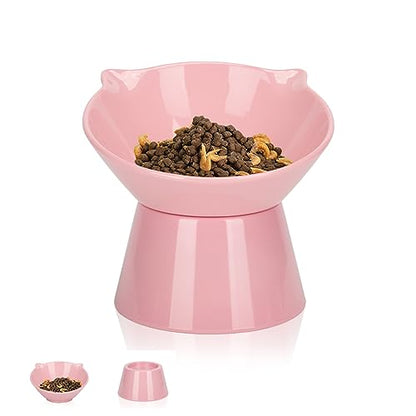 Detachable Elevated Cat Bowls, 15° Tilted Raised Cat Food Bowl Anti-Vomiting,Whisker Friendly, Adjustable Pet Dishes Extra Wide for Protecting Spine, Adult Kitten (Pink - color: Pink