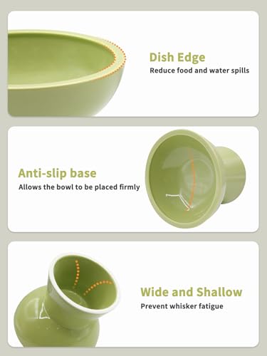 LoeJan Elevated Cat Food and Water Bowls Set, Extra Wide and Raised Ceramic Feeder, Anti-Vomit Whisker-Free Pressure Feeding Bowl for Kittens Adult Cats Small Dogs (Green, Bowl Set) - color: Green, size: 2 Pack (Food & Water Bowls)