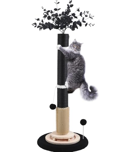 Scratching Posts for Indoor Cats Adults,45'' Tall Halloween Gothic Scratching Post with 3.5Inch Diameter Sisal Rope,Black Cat Scratcher with Interactive Ball Toys Self Groomer Brush for Large Cats - color: black-45inch