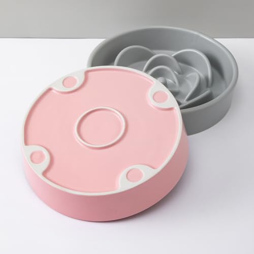 8.25'' Ceramic Slow Feeder Dog Bowls - Petal Shape Modern Dog Food Dish for Medium and Large Breeds, Puzzle Maze Bowl to Slow Down Eating, Anti-Gulping, Dishwasher & Microwave Safe, Pink - color: Pink, size: 8.25 inch
