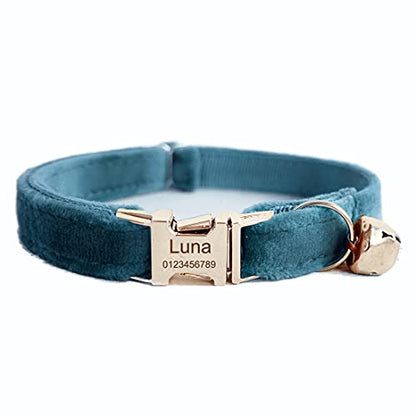 Cat Collar Personalized with Name Phone Number Engraved,Customized with Bell for Small Dogs Puppy Kitten - color: Green, size: L (8"-13")