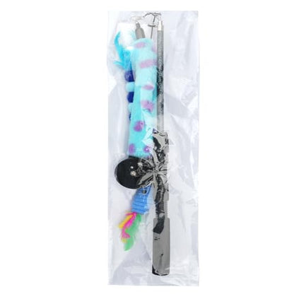 Pawaboo Cat Teaser Wand Toys, Cat Fishing Pole Toy with 3 Pack Feather Refills, 3-Section Retractable Kitten Feather Toys with Pulley, Indoor Cats Teaser Catcher Exerciser with Bell, Blue - color: Plush-Blue