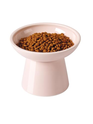 LoeJan Elevated Cat Food and Water Bowls Set, Extra Wide and Raised Ceramic Feeder, Anti-Vomit Whisker-Free Pressure Feeding Bowl for Kittens Adult Cats Small Dogs(Pink, Food Bowl) - color: Pink, size: Single (Food Bowl)