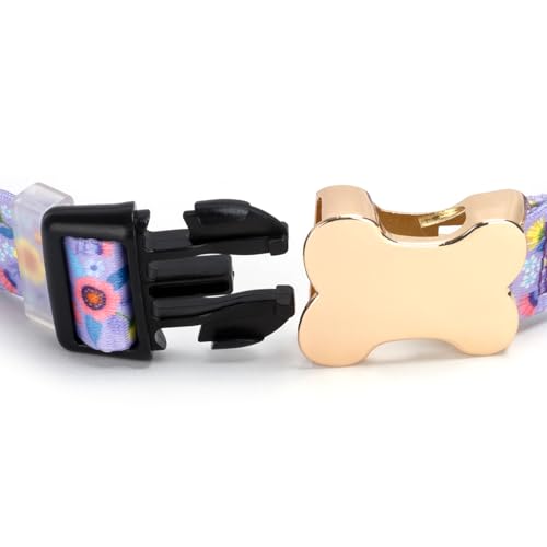 Personalized Custom Customized Silent No Jingle Dog Collar with Engraved ID Dog Name Phone Number/Dog Collars for Puppy X-Small Small Medium Large X-Large Boy Girl Dogs-New Purple Flower-XS - color: 7 New Purple Flower, size: X-Small (0.6" *7.8"-11.8")