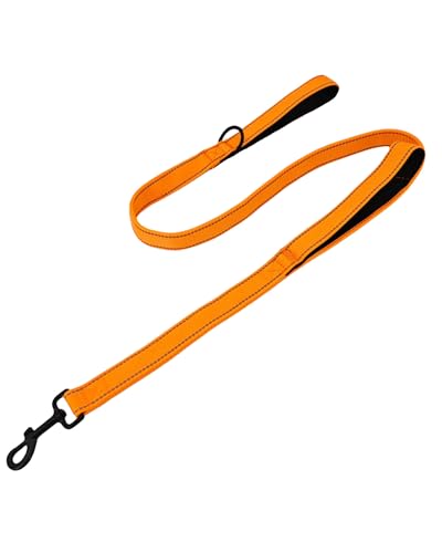 Solmoony 4FT Orange Strong Dog Leash with 2 Padded Handles, Traffic Handle Extra Control, Double-Sided Reflective Walking Lead for Small Medium and Large Dogs(Orange, 4FT) - color: Orange, size: 4FT