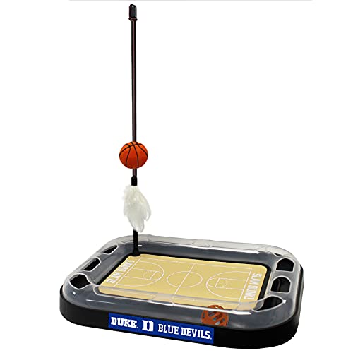 CATS SCRATCHER NCAA Duke University Basketball Court CAT Scratcher Toy with Catnip Filled Plush Basketball Toy & Feather Cat Toy Hanging, with Jingle Bell Interactive Ball Cat Chasing 5-in-1 Kitty Toy - color: Duke University