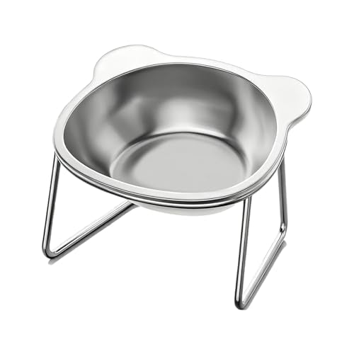 Elevated Cat Bowls, 15°Tilted Stand Whisker Friendly Raised Cat Food & Water Dishes, 5.9 inch Stainless Steel Indoor Anti-Vomiting Small Dog Bowls,Dishwasher Safe,Spine Friendly - size: 1Pack