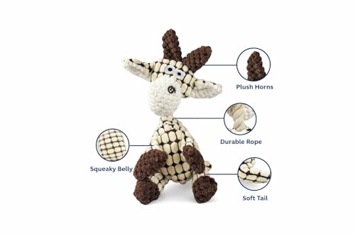 White Goat Dog Squeak Plush Toy with Rope – Durable Stuffed Dog Toy with Built-in Squeaker, Interactive Chew Toy for Teething Puppy, Small and Medium Dog - color: White Goat