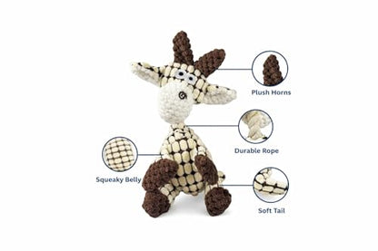 White Goat Dog Squeak Plush Toy with Rope – Durable Stuffed Dog Toy with Built-in Squeaker, Interactive Chew Toy for Teething Puppy, Small and Medium Dog - color: White Goat
