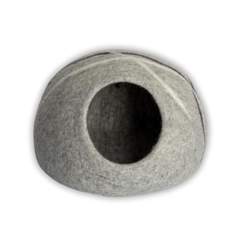 Premium Merino Wool Cat Cave Bed. Foldable, Eco-Friendly, Handmade Felt Kitten Bed and Covered Cat House (43x43cm). Hideaway Pod for Cats. Easy to Clean and Maintain. for Small to Medium cat. Gray - color: Gray