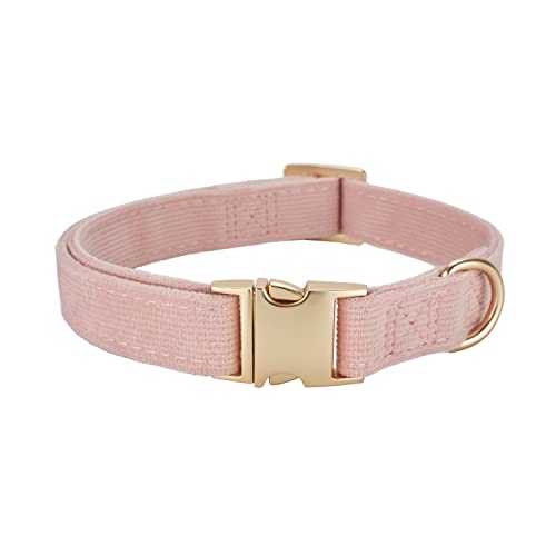 Soft Corduroy Fibric Dog Collar with High Grade Metal Buckle, for Small Dogs(Light Pink,Small:10-15") - color: Lt Pink, size: Small