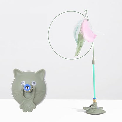 Bottone Strong Suction Cup Cats Teaser Stick Toy Chasing Interaction Teasing Feathered Wand Boredom Gift Exercise Toy - color: Green