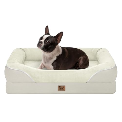 Orthopedic Washable Large Dog Bed - Egg Foam Dog Bed for Large and Medium Dogs Big Pet Beds with Removable Washable Cover and Bolster Non-Slip Bottom - color: Beige, size: Large (36"L x 27"W x 7"Th)