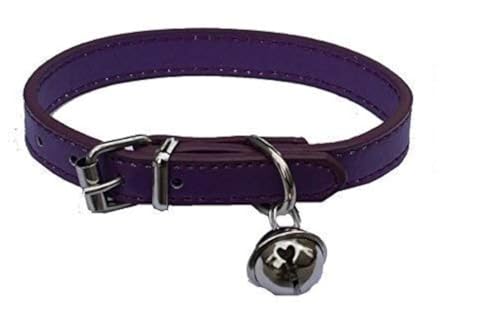 Purple Leather Pet Collars for Cats,Baby Puppy Dog,Adjustable 8"-10.5" Kitten Collar with Bell - color: Purple
