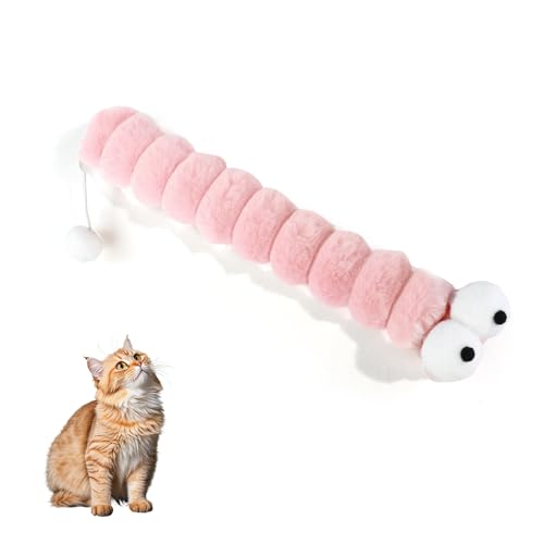 Andiker Catnip Toys for Cats, Cute Caterpillar Design Cat Pillar with Pompom Ball Cat Kicker Toy Containing Catnip Silvervine Galls Fruit Interactive Cat Toys for Indoor Cats (Pink) - color: Pink