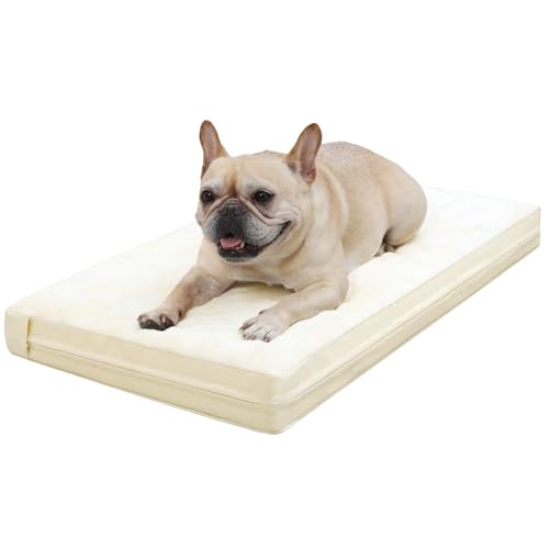 Vonabem Waterproof Dog Beds Medium Sized Dog, Washable Crate Pad 30 inch, Outdoor Orthopedic Foam Puppy Bed with Removable Cover Reversible, Anti-Slip Kennel Pad, 29"x18", Beige - color: Beige, size: M(29x18x3)