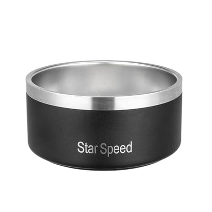 StarSpeed Stainless Steel Dog Bowl - Large Dog Water Bowl with Rubber Bottom, Drop Resistant, Keeps Cold, Holds 8 Cups (64oz, Black) - color: Black, size: 64oz