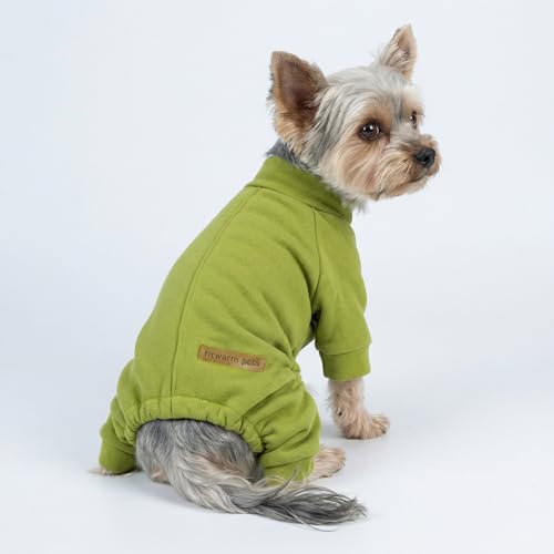 Fitwarm 2 Pack Lightweight Fleece Dog Pajamas, Warm Winter Clothes for Small Dogs Boy Girl, Cozy Pet Onesie with Feet, Yellow Green, Dark Green, Large - color: Green, size: Large