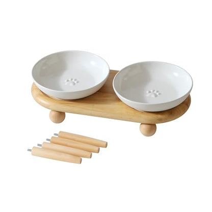 Havniva Cat Bowls Elevated 5.6” Ceramic Cat Bowl with Stand Whisker Friendly Cat Dishes, Cat Food & Water Bowl Set with Two Heights Options, Raised Cat Food Plates for Kitten Anti-Slip Pet Bowls - color: 2 Bowls+Stand- White