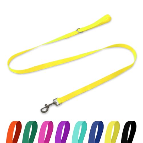 Waterproof Dog Leash, 5/6 FT Durable Odor-Proof Dog Leashes with Strong Metal Hooks Fits Small Medium or Large Dogs (Yellow, 6FT - 1 inch Width) - color: Yellow, size: 6FT - 1 inch Width