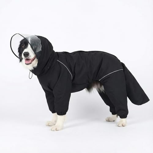Dog Raincoat for Medium Large Dogs,rain Jacket Coat, Full Leg Coverage Waterproof Rain Suit with Detachable Hood & Tail, Reflective Strips，Labrador Retriever (Black for Boy, Medium) - color: Black (General Version）, size: Medium