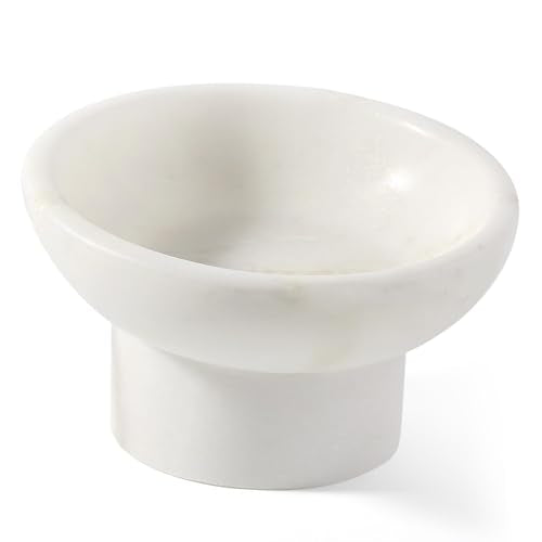Karibiber Marble Elevated Cat Bowl, White Weighted Raised Cat Food & Water Bowl, Whisker-Friendly Stone Cat Dish with Non-Slip Stand, Heavy Water Bowls for Small Dog - color: White