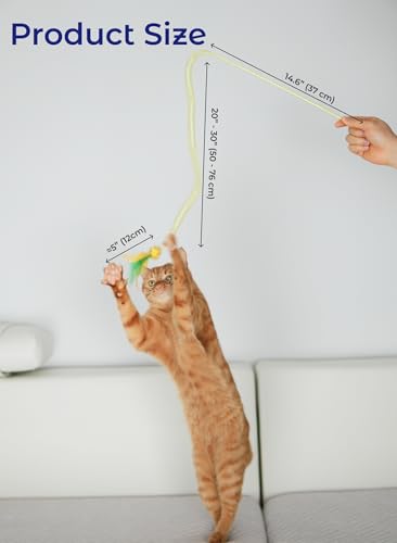 Cat Wand Toy 3 Pack for Cats and Kittens, Feather Wand Cat Teaser with Mesh Tube, Bell and Pom Pom, Interactive Fishing Pole Toy for Indoor Cats