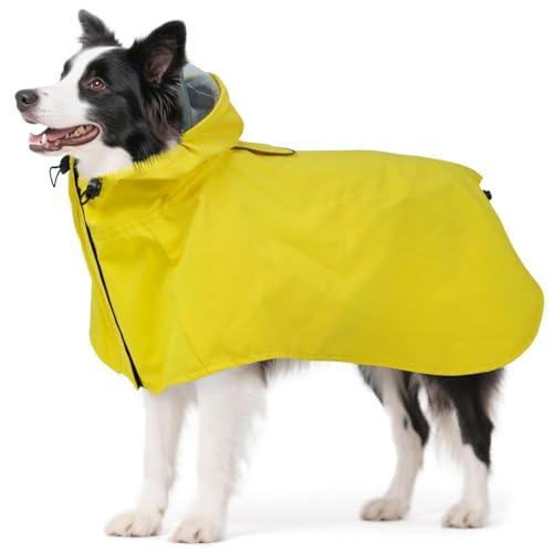 Dog Raincoat for Large Dogs, Adjustable Clear Hooded Dog Rain Jacket, Waterproof Dogs Rain Coat Poncho with Reflective Strips for Labrador, Golden Retriever, German Shepherd, Yellow,XL - color: Yellow, size: X-Large