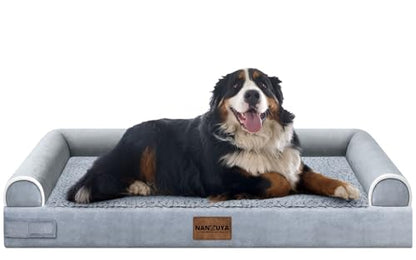 Large Dog Bed Orthopedic Washable: Jumbo Dog Bed Bolster Extra Large Dogs Egg Crate Foam Sofa Couch Waterproof Removable Cover - Grey - color: Light Grey, size: 53.0"L x 42.0"W x 6.5"Th